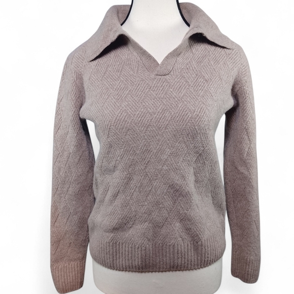 Christian Lacroix Women’s Merino Wool Cashmere Beige Knit S Collared Sweater Top - Picture 3 of 10